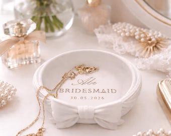Bandeja personalizada para joyas de damas de honor, cuenco para baratijas con nombre y fecha personalizados, regalo de boda, impresión 3D