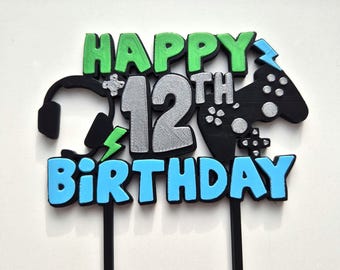 Adorno para tarta de videojuegos para 12.º cumpleaños. Decoración para fiesta gamer. Temática de videojuegos. Decoración para fiesta de 12.º cumpleaños con mando de videojuegos.