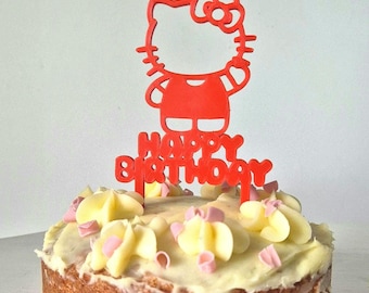 Adorno para tarta con impresión 3D inspirado en Hello Kitty: adorable decoración para fiesta de cumpleaños, con temática de gato kawaii. Adorable adorno para tarta de cumpleaños de Sanrio.