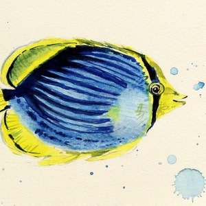 Tropical Discus Fish - Original watercolor painting, ocean, beach, wall art, home decor