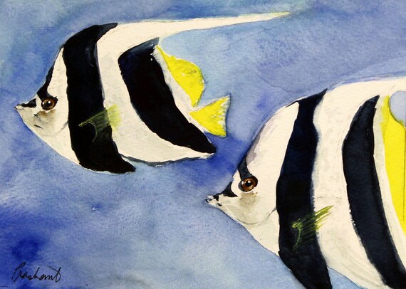 Tropical Longfin Bannerfish Original Watercolor Painting Etsy