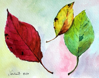 Fall leaves original watercolor painting - NOT a print - Autumn - wall decor 5x7