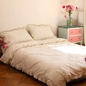 Handmade Ruffled Cotton Bedding Set: Boho Duvet Cover & Pillowcases