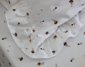 Ruffled White Cotton Bedding Set: Small Floral Print, Soft Ranforce Fabric