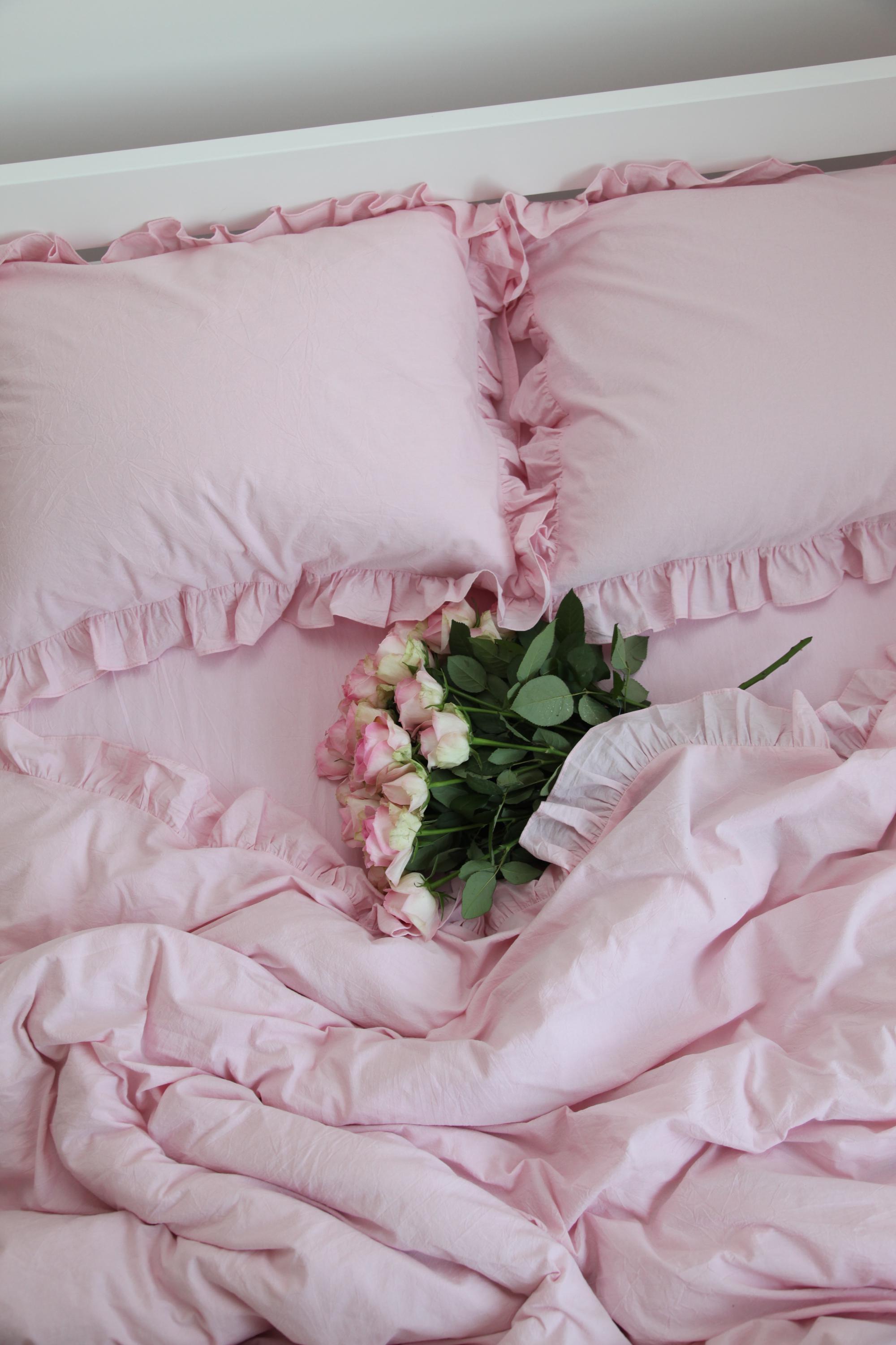 Pink Ruffle Sheets Pink Ruffle Washed Cotton Bedding Set: Soft Farmhouse Style - Etsy