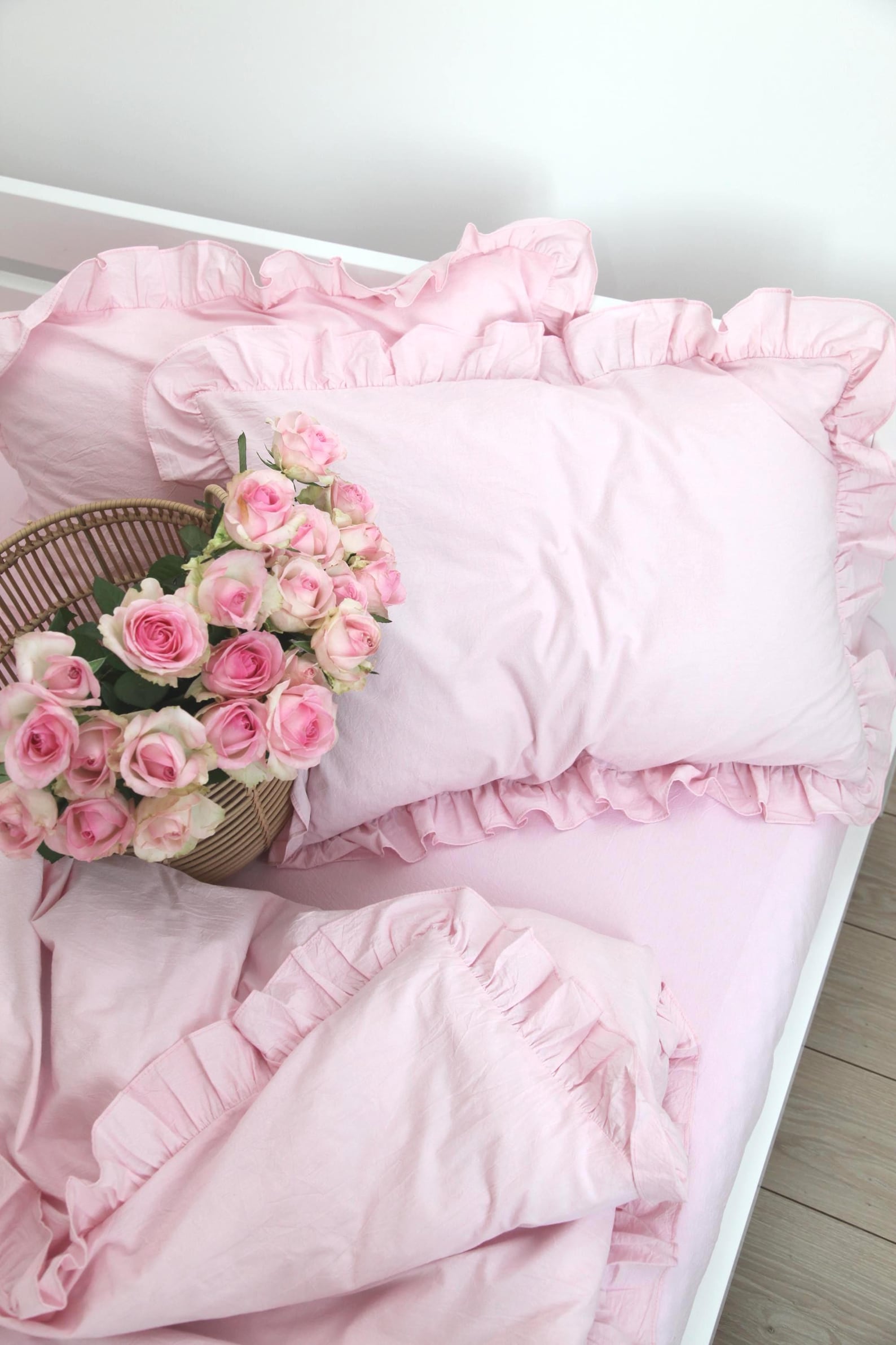 Pink Ruffle Sheets Pink Ruffle Washed Cotton Bedding Set: Soft Farmhouse Style - Etsy