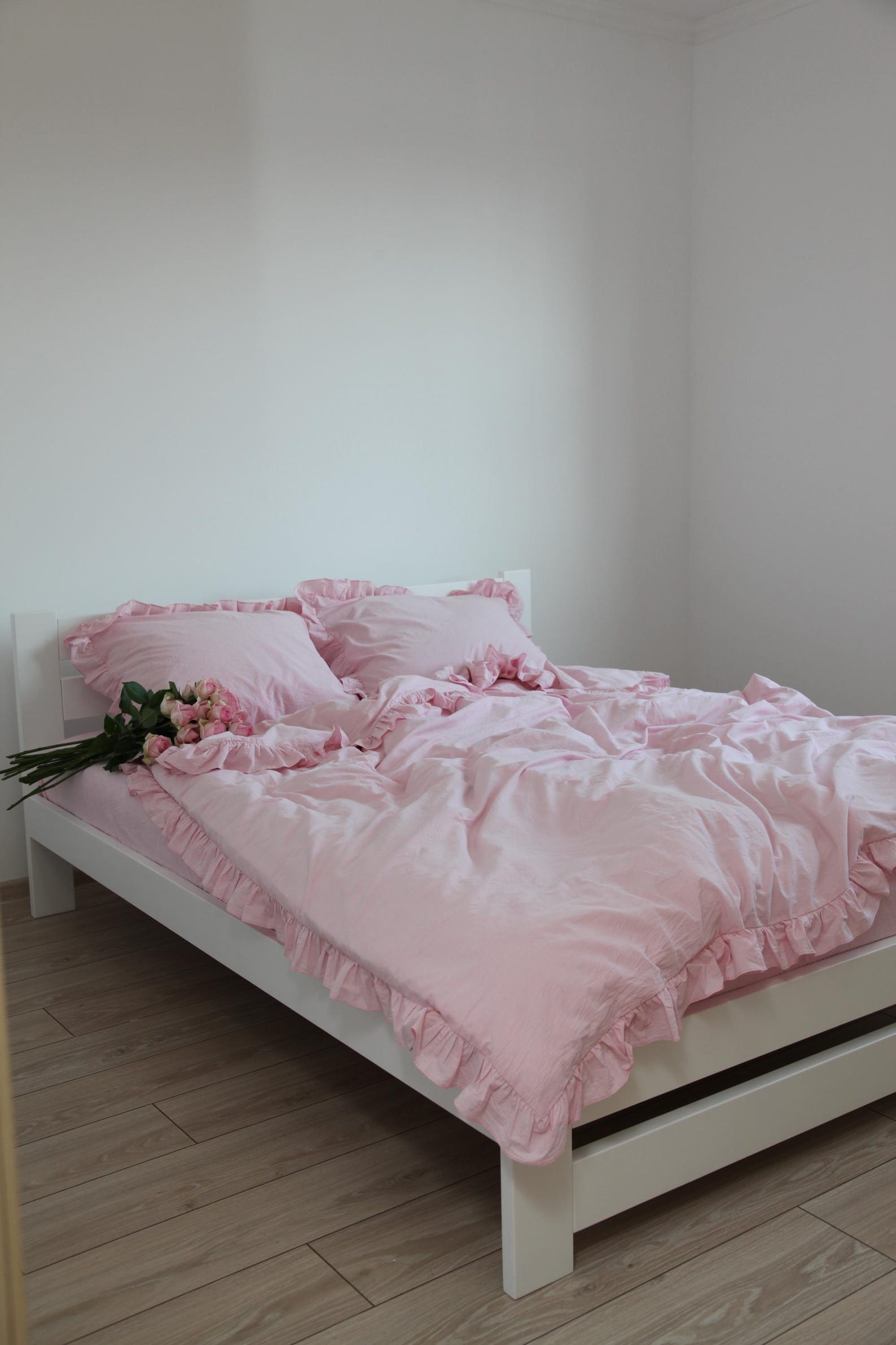 Pink Ruffle Sheets Pink Ruffle Washed Cotton Bedding Set: Soft Farmhouse Style - Etsy
