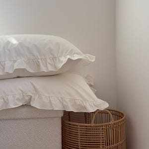 Ruffled White Cotton Queen Bedding Set: Romantic Cottagecore Bed Linen
