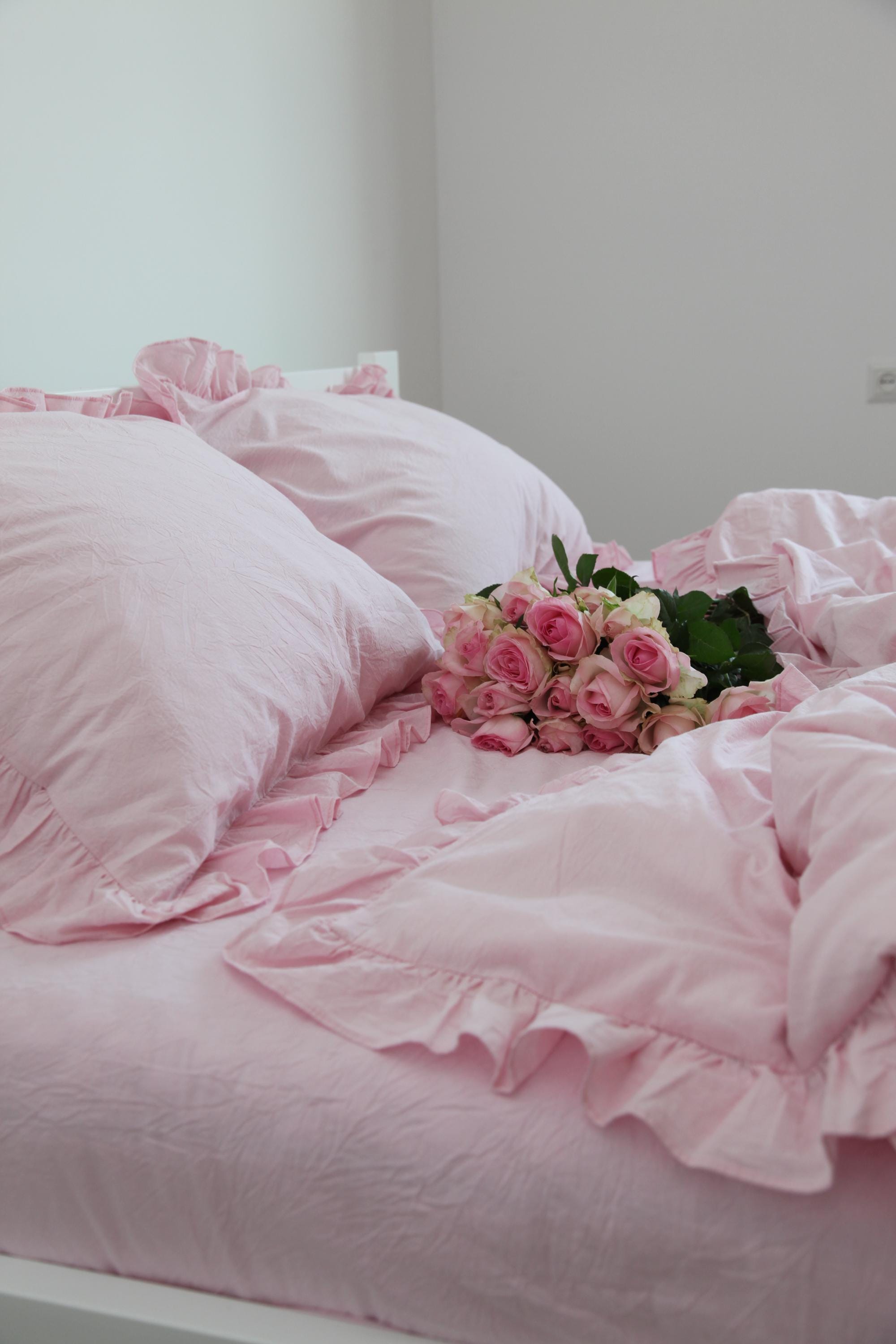 Pink Ruffle Sheets Pink Ruffle Washed Cotton Bedding Set: Soft Farmhouse Style - Etsy
