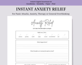 Instant Anxiety Relief Journal Page I SOS Template I Mental Health Worksheet PDF I Stress & Panic I Therapy Support I Digital Download I A4