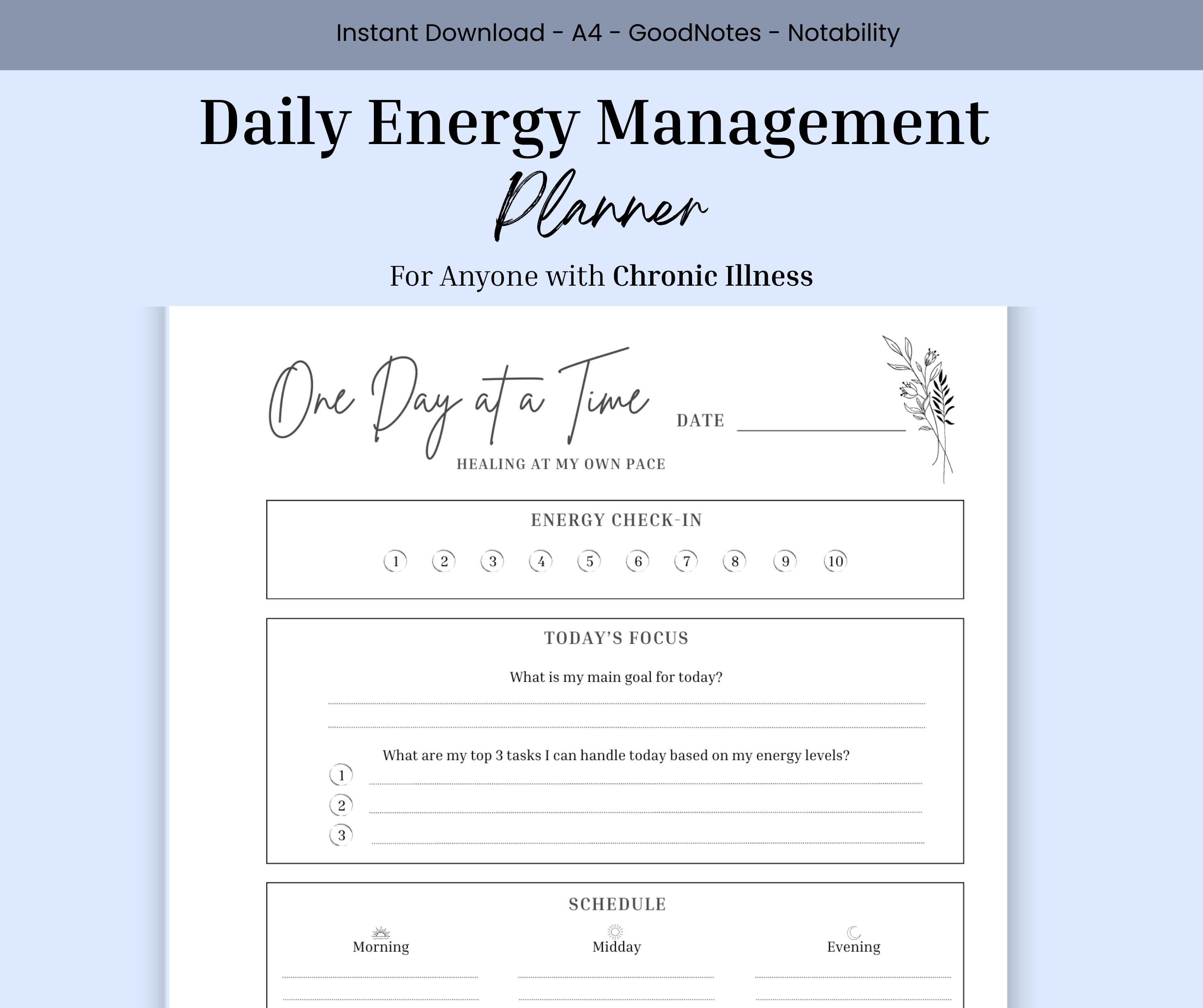 Chronic Illness Daily Planner I A4 Printable PDF I Energy Pacing and Mood Tracker for ME/CFS, Long Covid, Spoonies I Recovery Support