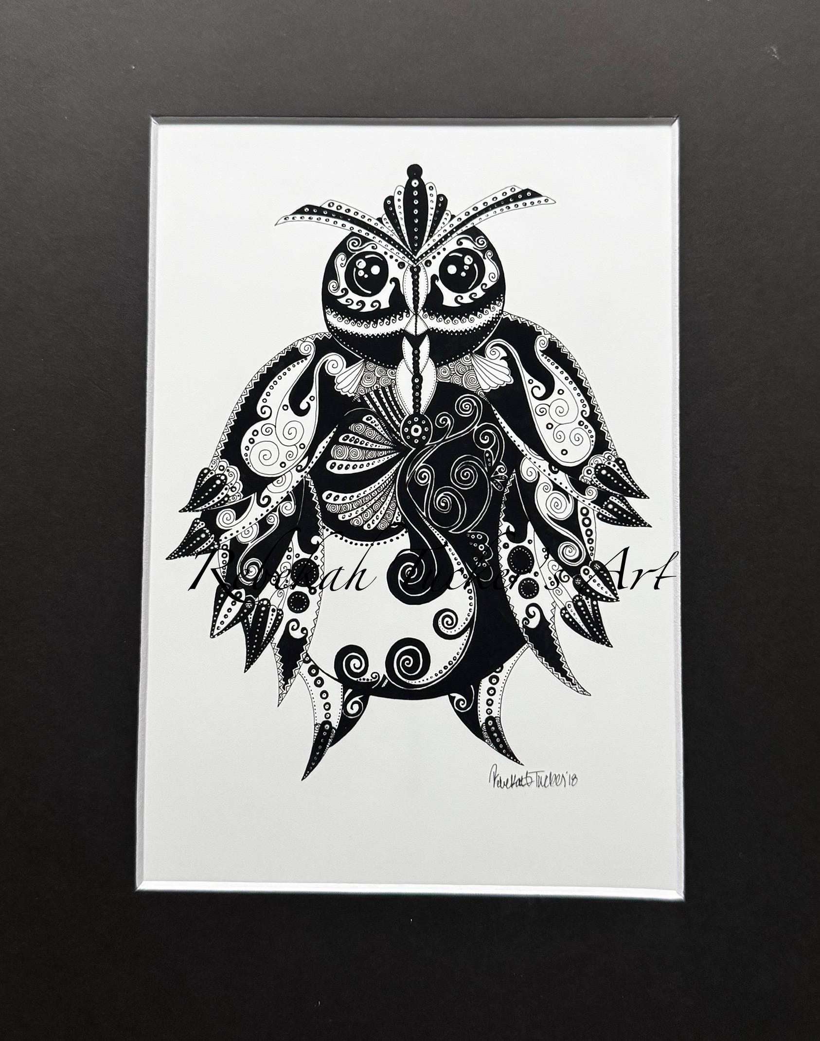 Owl- 4.5inx7in  print, with mat 8x10 inches.