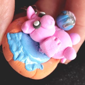 Clay keychain, clay pig, clay animal, pool pig, party pig, cute pig, kawaii pig, miniature, gift for him, party, Summer, party, souvenir
