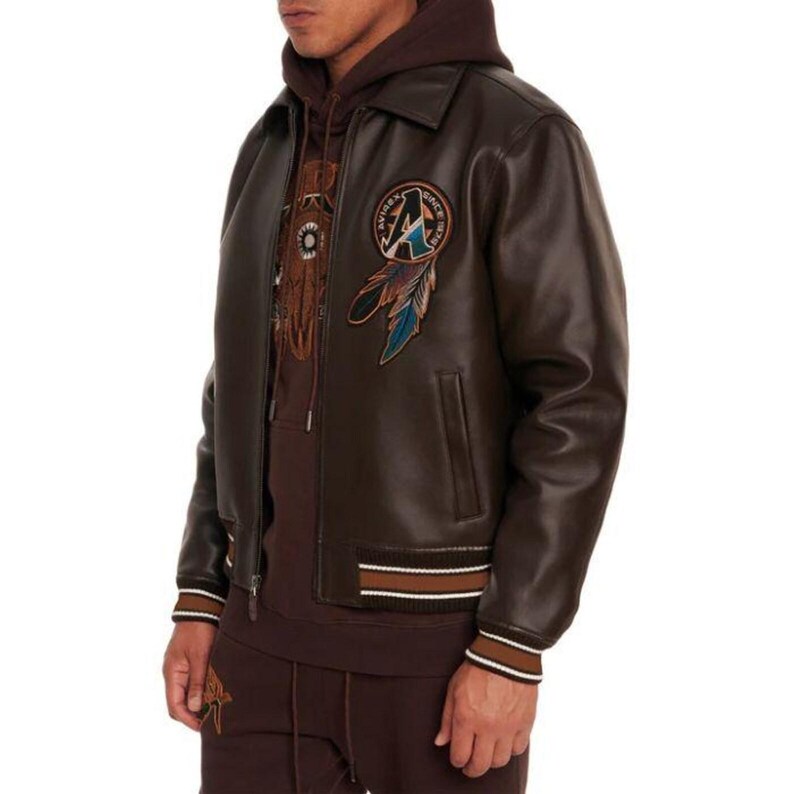 Avirex Buffalo Legends A2 Brown Leather Bomber Jacket Embroidered Limited Edition