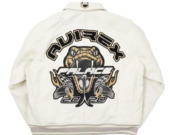 Handgefertigte Herren Avirex x Palace No Snakes Limited Edition Bomberjacke aus echtem Rindsleder