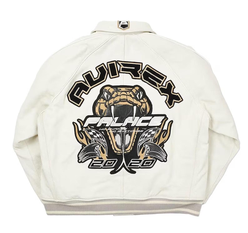 Handmade Men's Avirex x Palace No Snakes Limited Edition Bomber Jacket Genuine Cowhide Leather