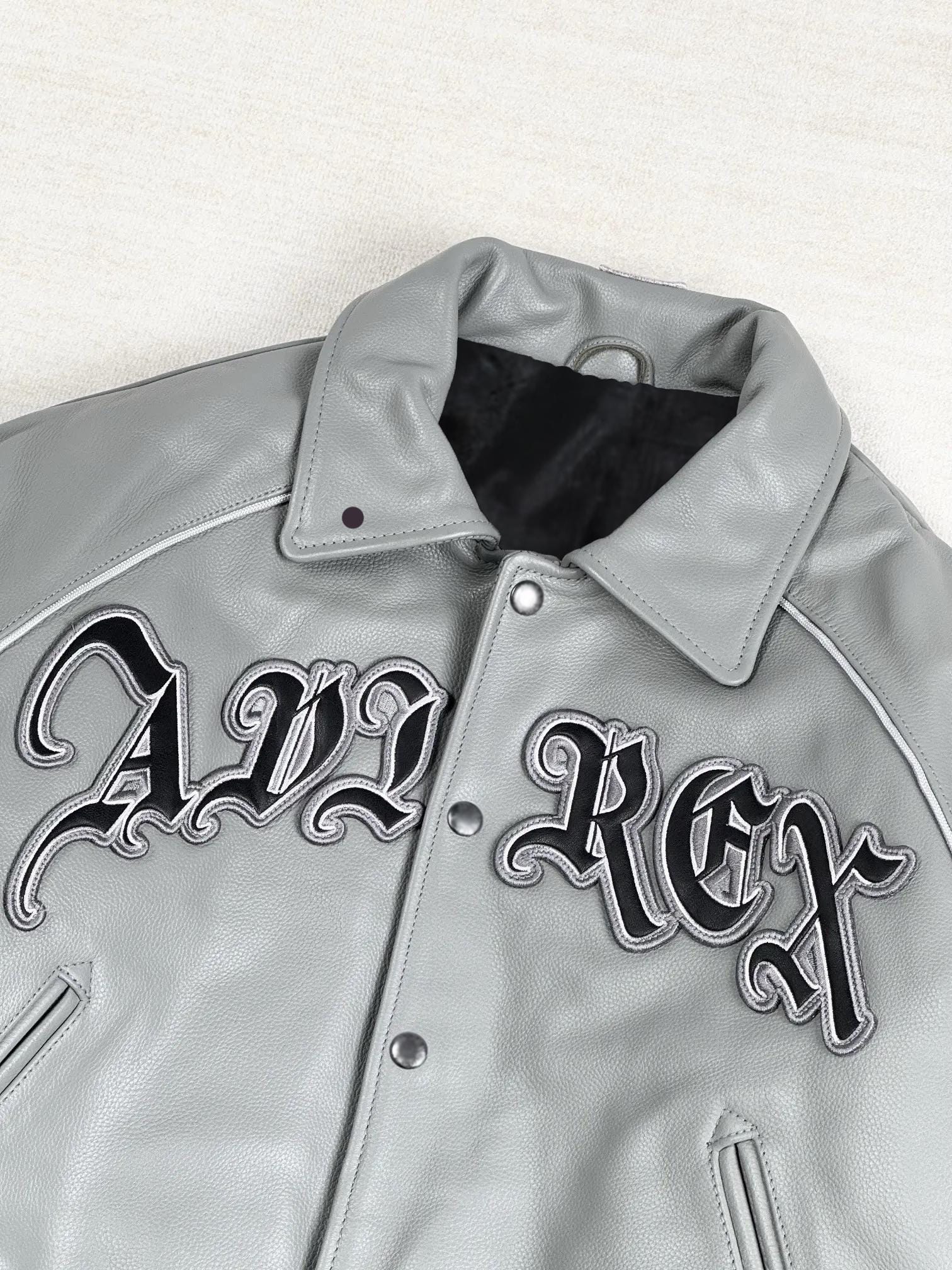 Handmade Avirex X Palace London Grey Jacket Genuine Leather 