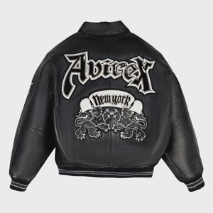 Handmade Avirex Goth Leather Bomber Jacket, Embroidery Vintage Varsity Style