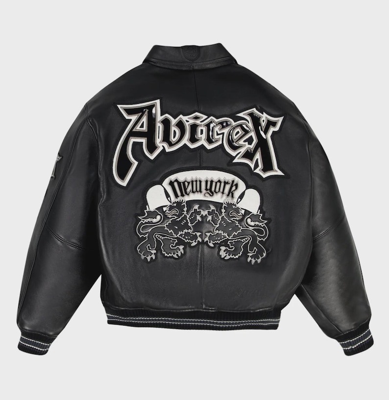 Handmade Avirex Goth Leather Bomber Jacket, Embroidery Vintage Varsity Style