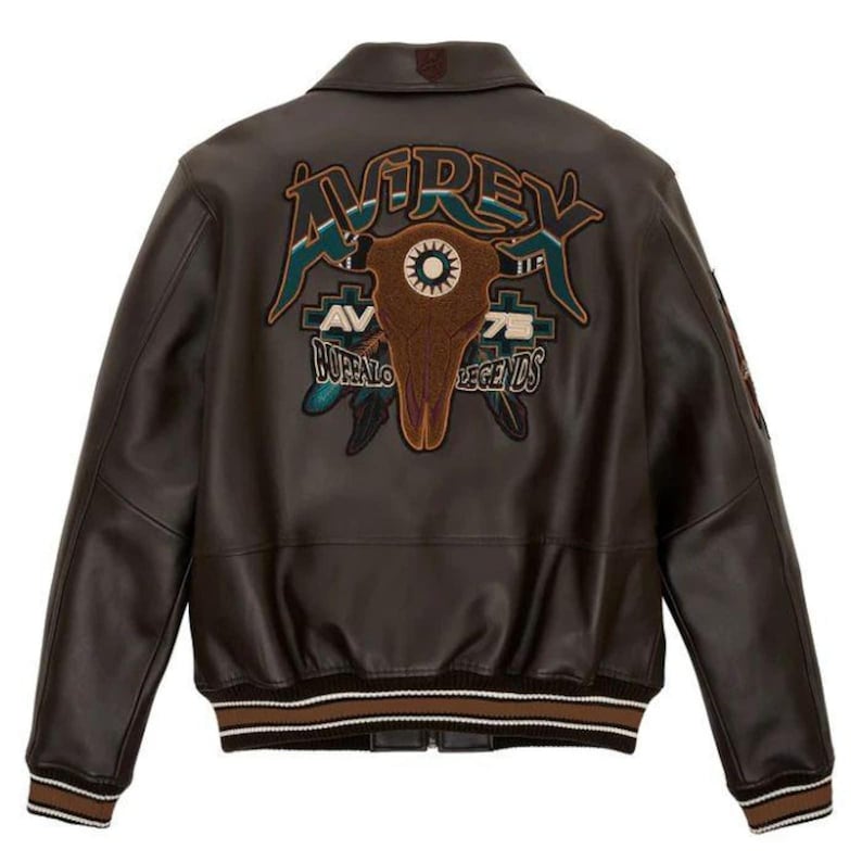 Avirex Buffalo Legends A2 Brown Leather Bomber Jacket Embroidered Limited Edition