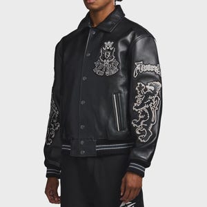 Handmade Avirex Goth Leather Bomber Jacket, Embroidery Vintage Varsity Style
