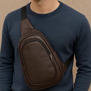Stylish men’s sling bag Sheep leather crossbody chest bag travel shoulder pack compact casual day bag