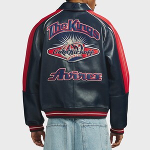 Handmade Avirex ColdKickOff The Kings Leather Bomber Jacket, Embroidery Vintage Varsity Style