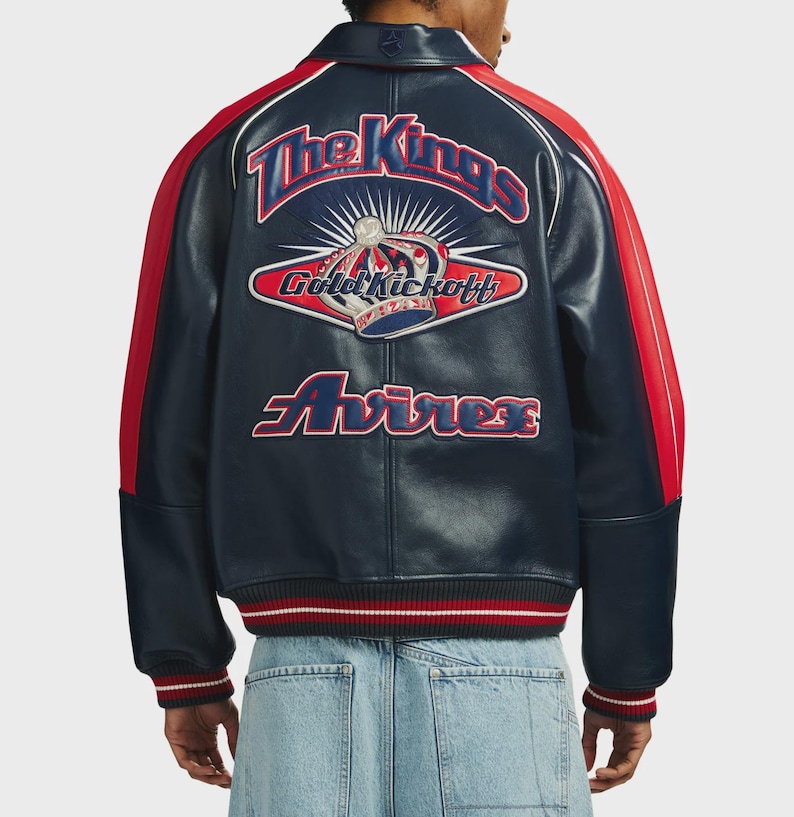 Handmade Avirex ColdKickOff The Kings Leather Bomber Jacket, Embroidery Vintage Varsity Style