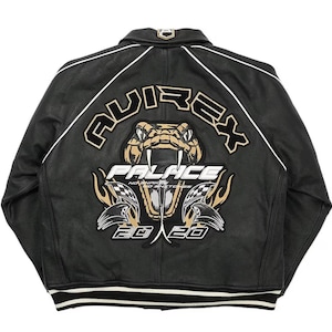 Handmade Men's Avirex x Palace No Snakes Limited Edition Bomber Jacket Genuine Cowhide Leather