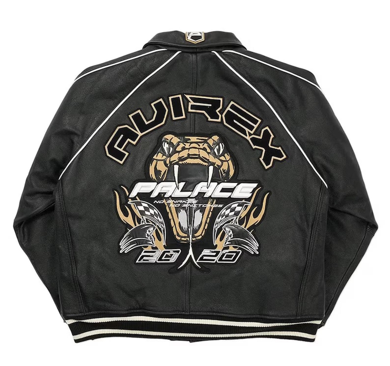 Handmade Men's Avirex x Palace No Snakes Limited Edition Bomber Jacket Genuine Cowhide Leather