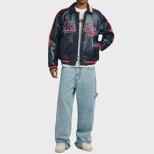 Handmade Avirex ColdKickOff The Kings Leather Bomber Jacket, Embroidery Vintage Varsity Style