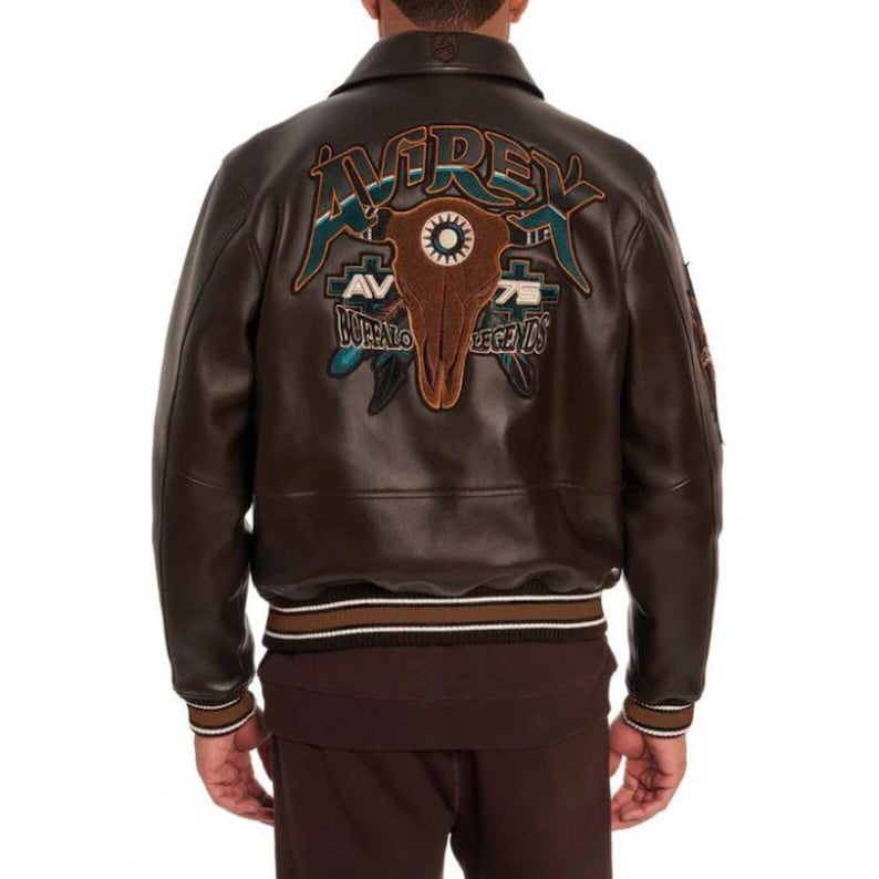 Avirex Buffalo Legends A2 Brown Leather Bomber Jacket Embroidered Limited Edition