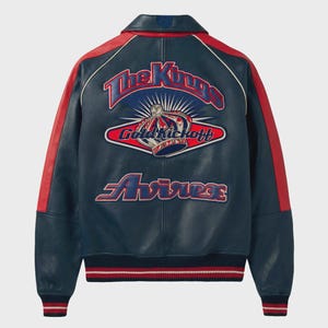 Handmade Avirex ColdKickOff The Kings Leather Bomber Jacket, Embroidery Vintage Varsity Style