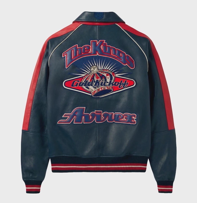 Handmade Avirex ColdKickOff The Kings Leather Bomber Jacket, Embroidery Vintage Varsity Style