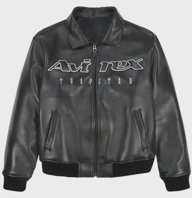 Handmade Avirex x Trapstar Black Bomber Jacket Lambskin Leather Limited Edition Men’s Flight Jacket