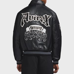 Handmade Avirex Goth Leather Bomber Jacket, Embroidery Vintage Varsity Style