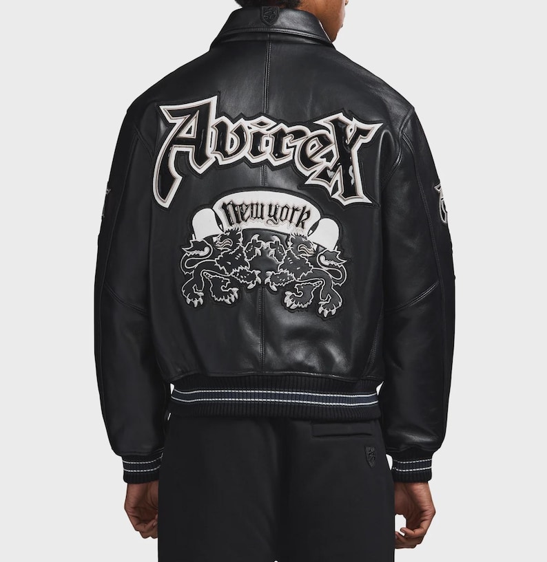 Handmade Avirex Goth Leather Bomber Jacket, Embroidery Vintage Varsity Style