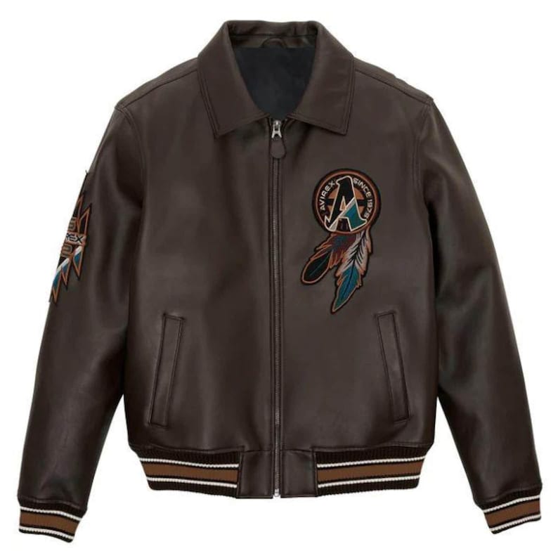 Avirex Buffalo Legends A2 Brown Leather Bomber Jacket Embroidered Limited Edition