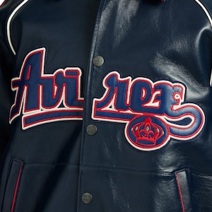 Handmade Avirex ColdKickOff The Kings Leather Bomber Jacket, Embroidery Vintage Varsity Style