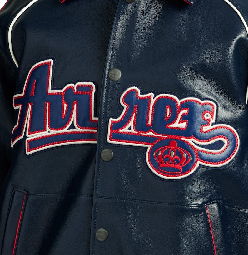 Handmade Avirex ColdKickOff The Kings Leather Bomber Jacket, Embroidery Vintage Varsity Style