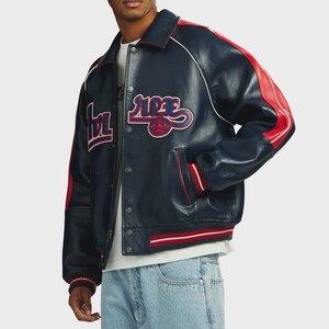 Handmade Avirex ColdKickOff The Kings Leather Bomber Jacket, Embroidery Vintage Varsity Style