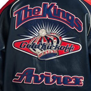 Handmade Avirex ColdKickOff The Kings Leather Bomber Jacket, Embroidery Vintage Varsity Style