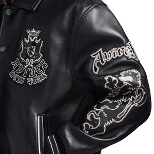 Handmade Avirex Goth Leather Bomber Jacket, Embroidery Vintage Varsity Style