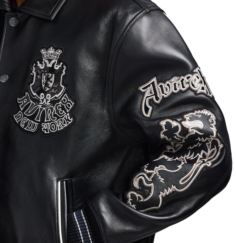 Handmade Avirex Goth Leather Bomber Jacket, Embroidery Vintage Varsity Style
