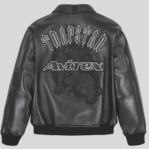 Handmade Avirex x Trapstar Black Bomber Jacket Lambskin Leather Limited Edition Men’s Flight Jacket