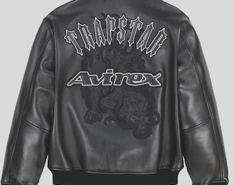 Handmade Avirex x Trapstar Black Bomber Jacket Lambskin Leather Limited Edition Men’s Flight Jacket