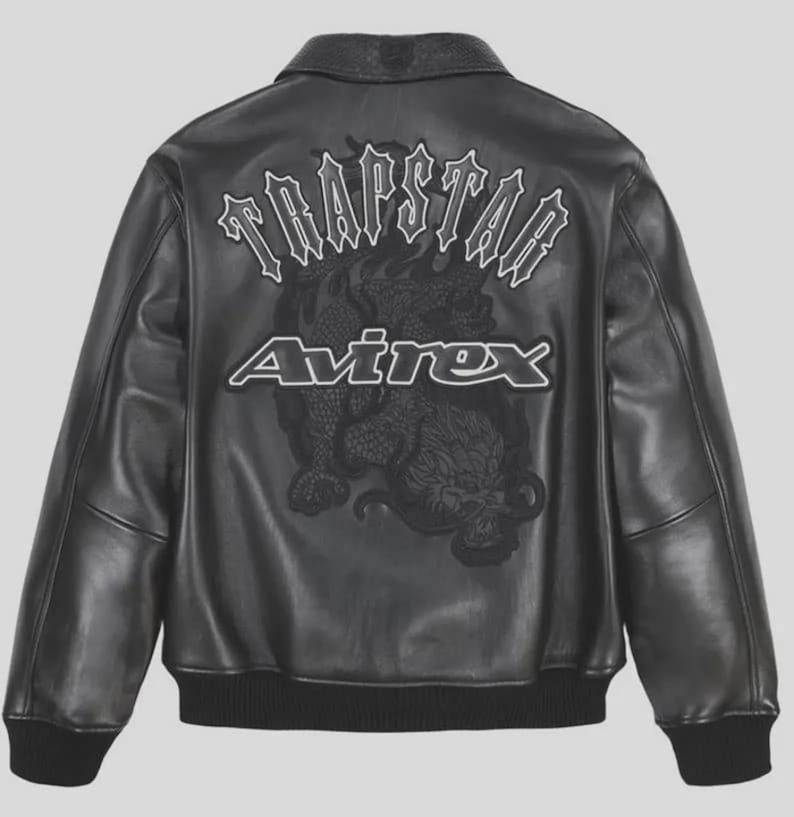 Handmade Avirex x Trapstar Black Bomber Jacket Lambskin Leather Limited Edition Men’s Flight Jacket