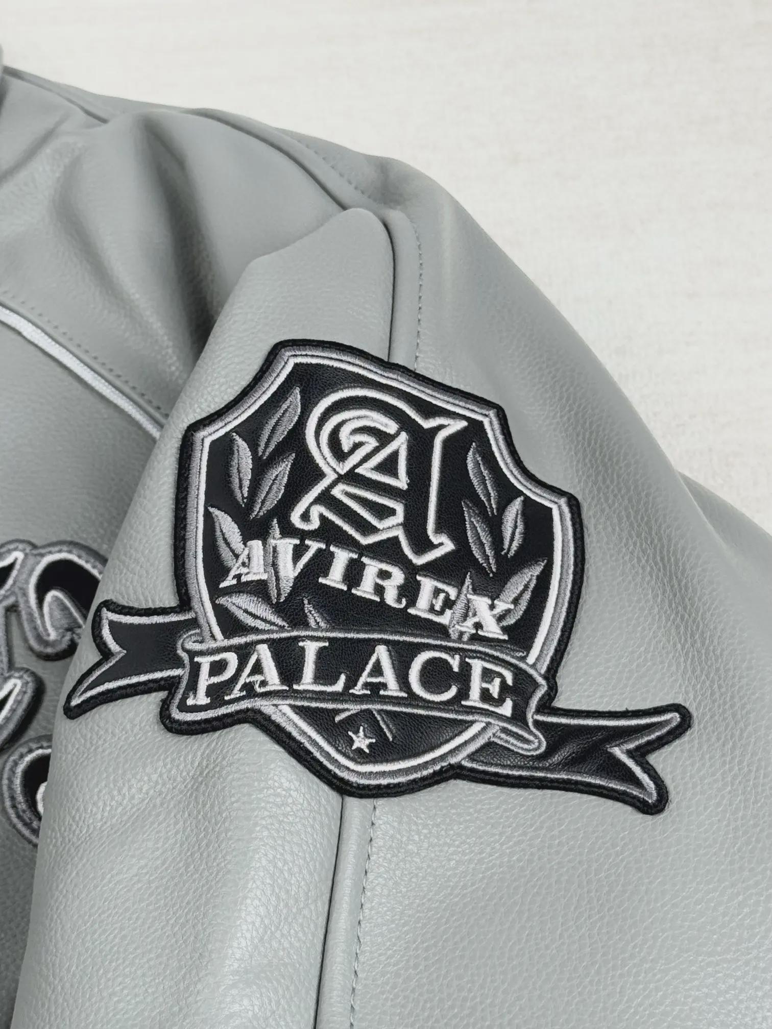 Handmade Avirex X Palace London Grey Jacket Genuine Leather 