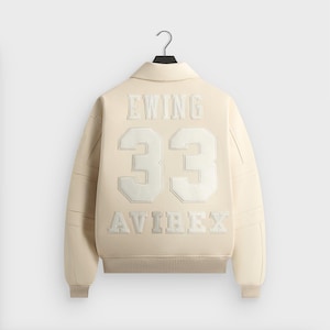 New York Knicks kiths Ewing 33 Bomber Leather Jacket, Embroidery Vintage Varsity Style