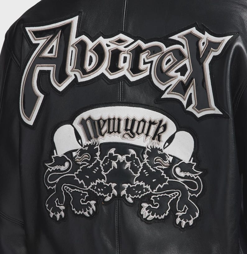 Handmade Avirex Goth Leather Bomber Jacket, Embroidery Vintage Varsity Style